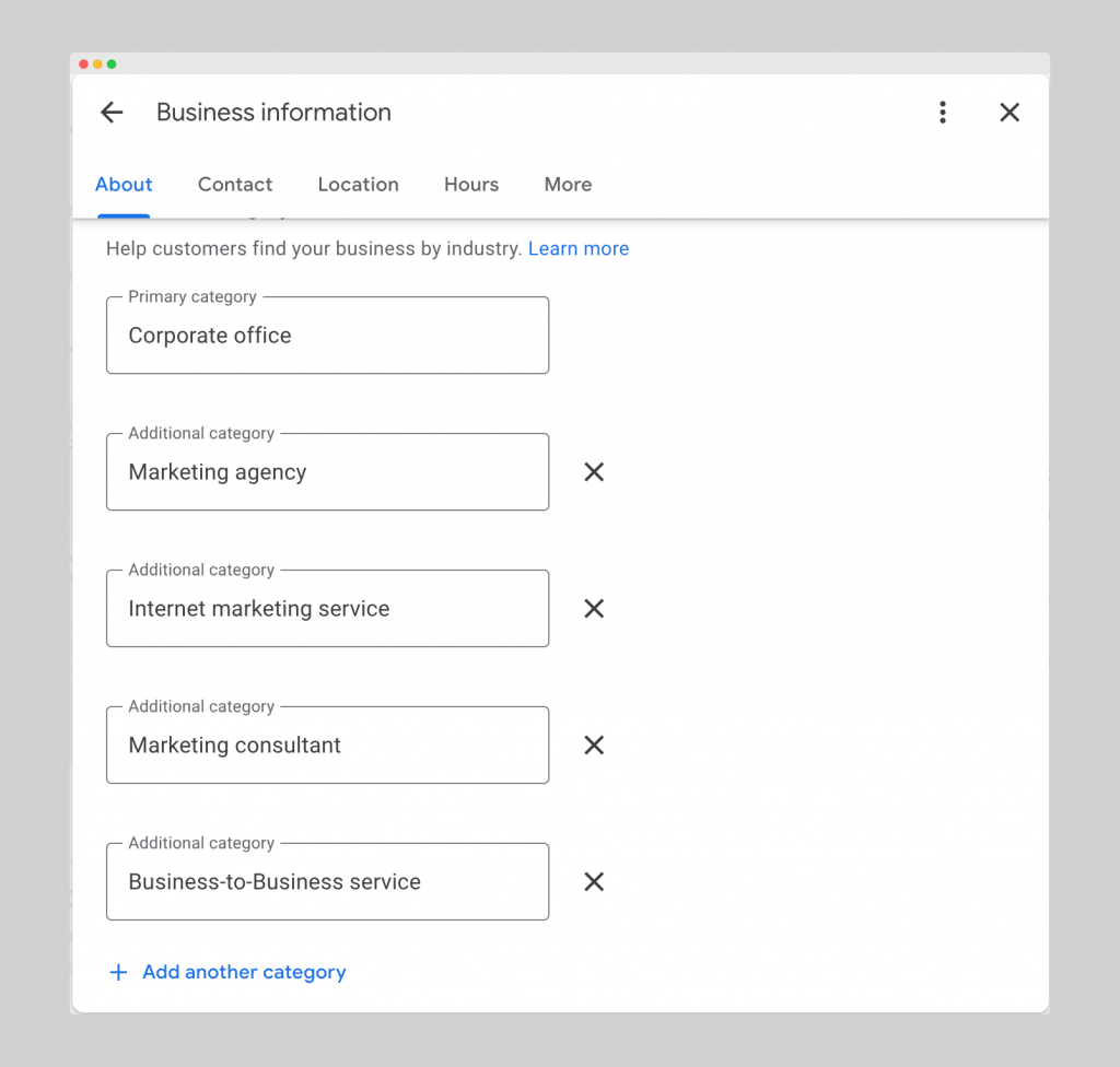 Secondary GBP Categories - Business Information